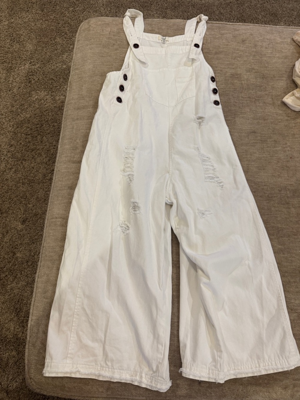 easel White Distressed Wide-Leg Overall Jumpsuit with Button Sides